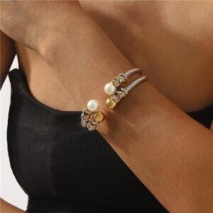 Synthetic Pearl Stainless Steel Bracelet
